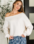 Side Hustle Off Shoulder Long Sleeve Top in Bone