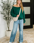 Side Hustle Off Shoulder Long Sleeve Top in Hunter Green