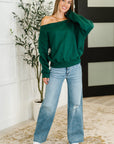 Side Hustle Off Shoulder Long Sleeve Top in Hunter Green