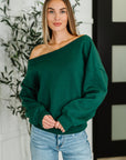 Side Hustle Off Shoulder Long Sleeve Top in Hunter Green