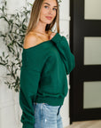 Side Hustle Off Shoulder Long Sleeve Top in Hunter Green