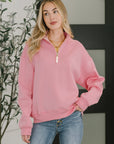 Sweater Weather Half Zip High Neck Pullover in Dark Pink