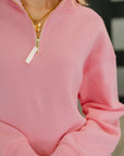 Sweater Weather Half Zip High Neck Pullover in Dark Pink