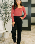 The Girls are Back in Town Long Sleeve Top in Burgundy