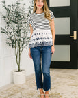 Too Sweet to Share Scalloped Hem Blouse in Ivory and Navy
