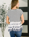 Too Sweet to Share Scalloped Hem Blouse in Ivory and Navy