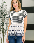 Too Sweet to Share Scalloped Hem Blouse in Ivory and Navy