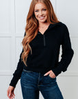 Under Her Spell Half Zip Pullover in Black