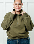 Under Her Spell Half Zip Pullover in Green