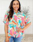 Wide Eyed Abstract Print Batwing Blouse