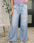 Zenim Printed Wide Leg Bottoms in Light Wash