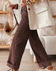 Coffee Side Seam Rivet Detail Ankle Length Casual Jeans