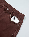 Coffee Side Seam Rivet Detail Ankle Length Casual Jeans