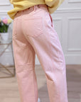 Yellow Solid Color Grommet Detail Knot Waist Barrel Jeans