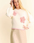 Davi & Dani Flower Patch Fuzzy Mock Neck Sweater