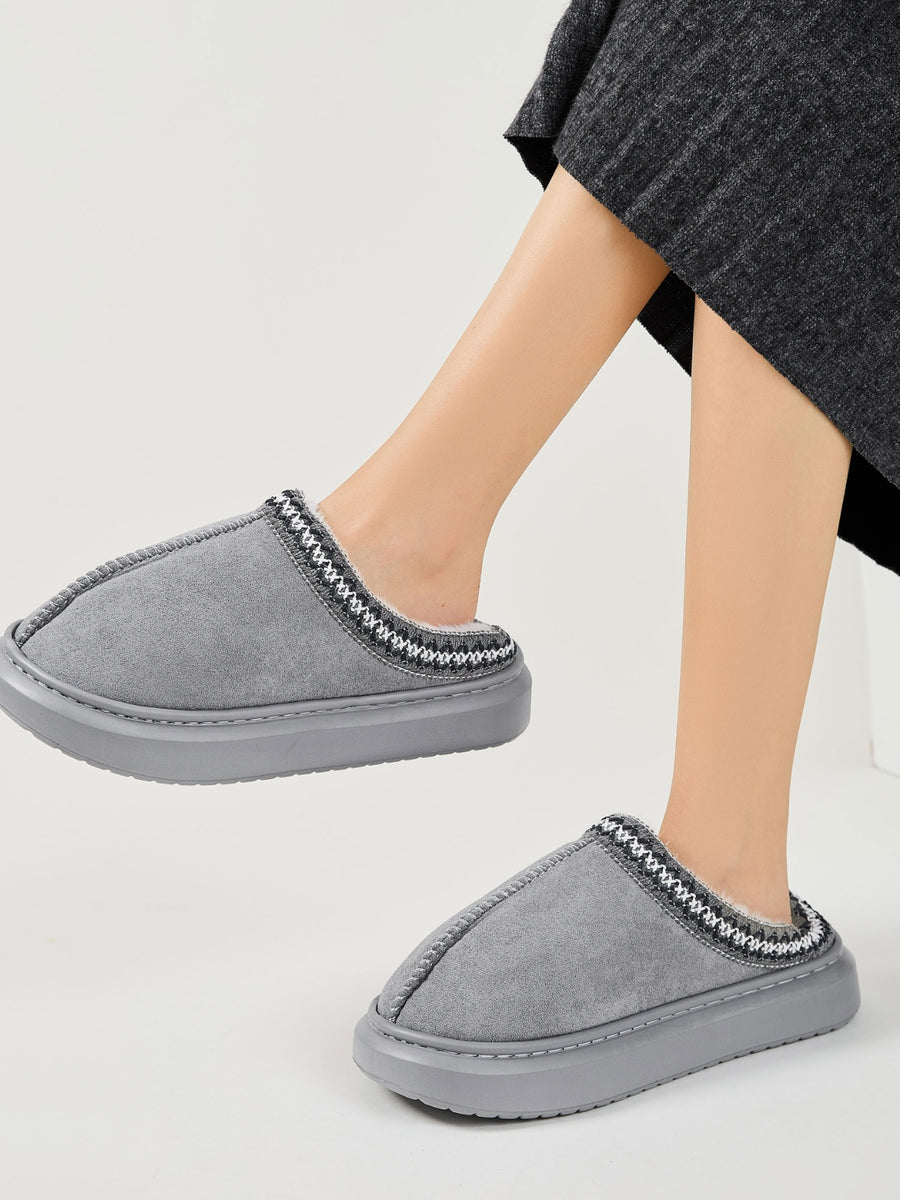 Faux Fur Suede Platform Slippers