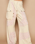 POL Crochet Contrast Drawstring Wide Leg Pants- Cream Beige