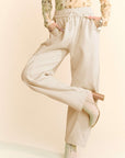 Davi & Dani Drawstring Wide Leg Sweatpants-Cream