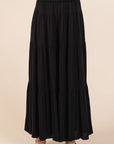 Mittoshop Tier Detail Smocked Elastic Waist Wide Leg Pants- Black