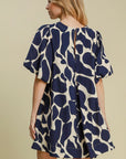 Umgee Two Tone Abstract Print Puff Sleeve Dress