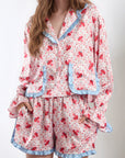 Valentine’s Day Frill Strawberry Print Flounce Sleeve Top and Shorts Lounge Set