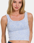 Zenana Washed Ribbed Scoop Neck Wide Strap Tank- Spring Blue