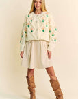 Davi & Dani Floral Pattern Button Down Cardigan- Cream