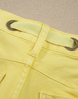 Yellow Solid Color Grommet Detail Knot Waist Barrel Jeans