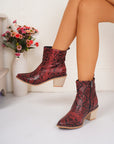 PU Leather Snakeskin Print Block Heel Boots