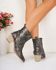 PU Leather Snakeskin Print Block Heel Boots