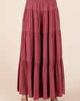 Mittoshop Tier Detail Smocked Elastic Waist Wide Leg Pants- Sienna Rust