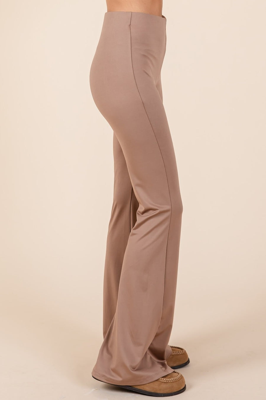 Mittoshop Stretchy Soft Elastic Waist Flare Pants- Mocha