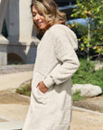 Double Take Full Size Hooded Teddy Bear Jacket with Thumbholes