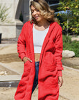 Double Take Full Size Hooded Teddy Bear Jacket with Thumbholes