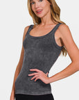 Zenana Ribbed Scoop Neck Tank-.Black