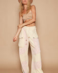 POL Crochet Contrast Drawstring Wide Leg Pants- Cream Beige