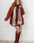 Cold Front Fringe Scarf in Coffee and Red