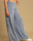 Umgee Elastic Waist Wide Leg Pants-Light Blue