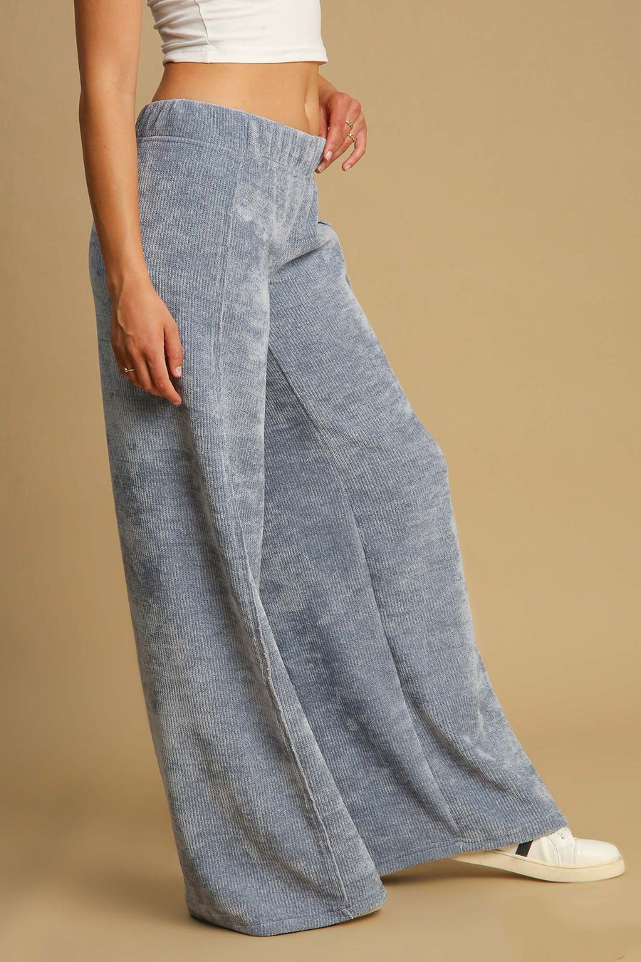 Umgee Elastic Waist Wide Leg Pants-Light Blue