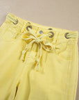 Yellow Solid Color Grommet Detail Knot Waist Barrel Jeans