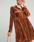 Umgee Texture Tiered Collared Long Sleeve Dress