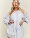 ADORA Cold Shoulder Balloon Sleeve Mini Dress