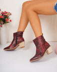 PU Leather Snakeskin Print Block Heel Boots