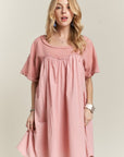 ADORA Round Neck Half Sleeve Babydoll Dress- Dusty Pink