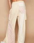 POL Crochet Contrast Drawstring Wide Leg Pants- Cream Beige