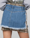 PLAID CHECKER DENIM MINI SKIRT