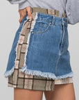 PLAID CHECKER DENIM MINI SKIRT