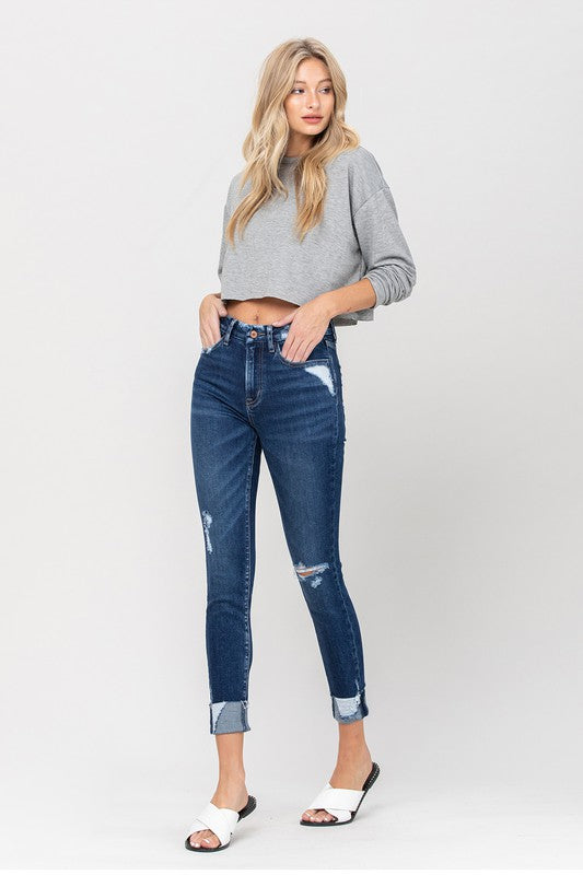 Vervet- High Rise Distressed Clean Cut Crop Skinny