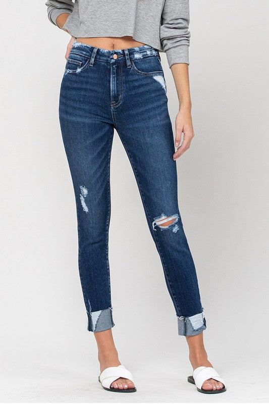 Vervet- High Rise Distressed Clean Cut Crop Skinny