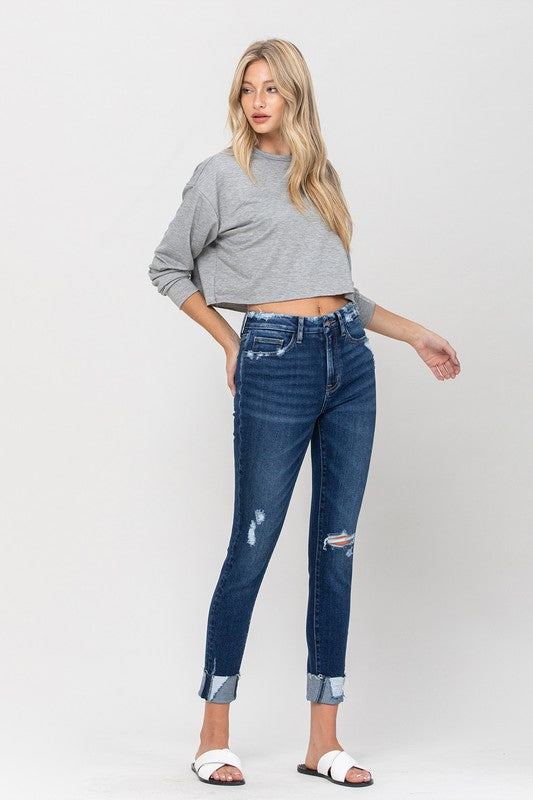 Vervet- High Rise Distressed Clean Cut Crop Skinny